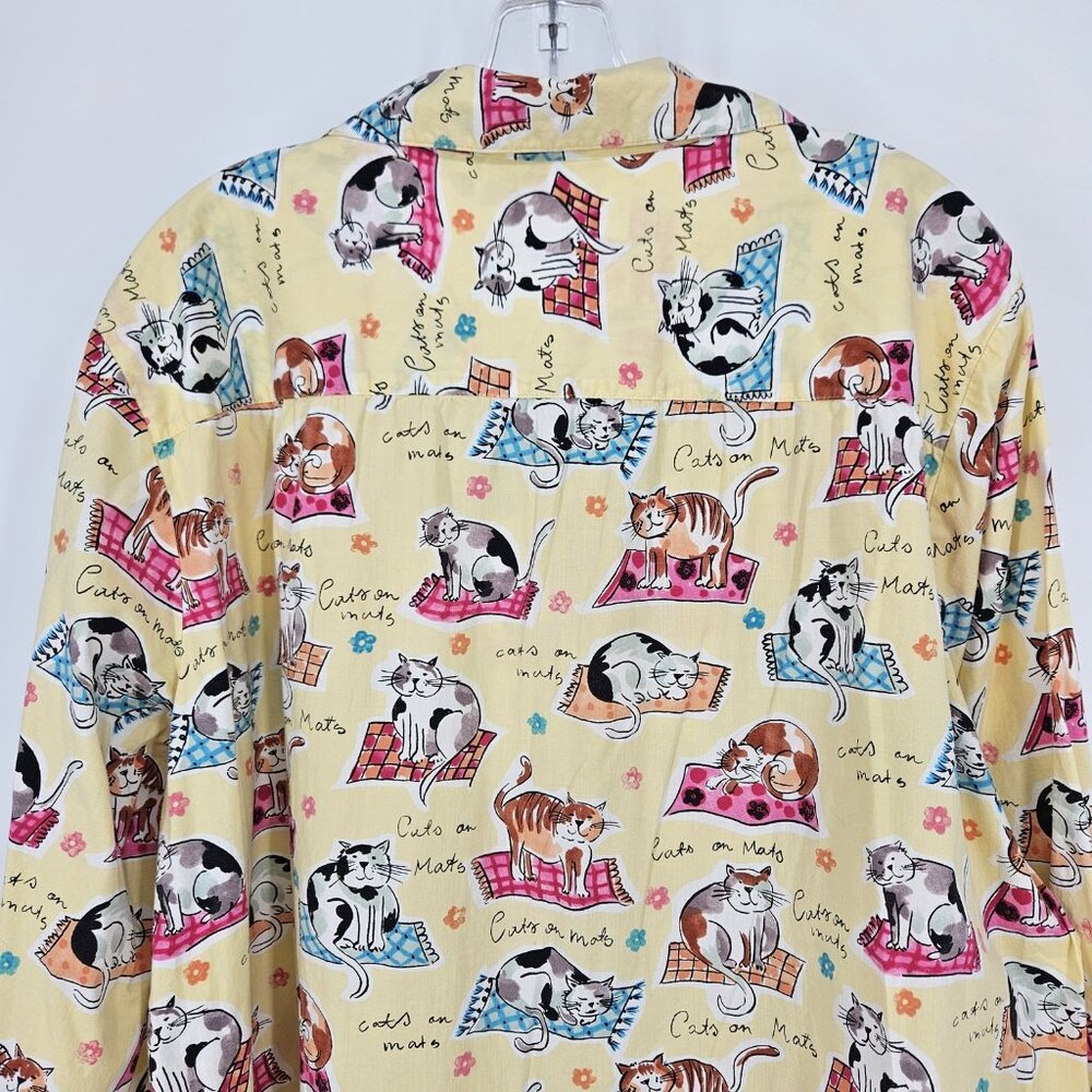Chatterprintz Shirt Womens 2X Cat Kitten on Mats Button Up Long Sleeve Print - Picture 7 of 11
